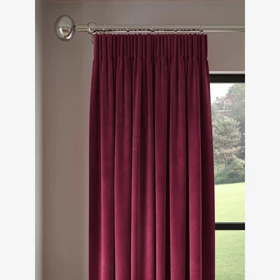 John Lewis John Lewis Velvet Pair Lined Pencil Pleat Curtains, Damson