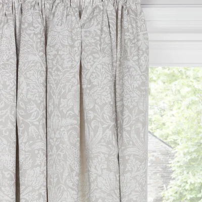 John Lewis Morris & Co. Strawberry Thief Pure Pair Lined Pencil Pleat Curtains, Natural