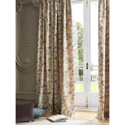 John Lewis Voyage Ilinizas Pair Lined Pencil Pleat Curtains, Poppy