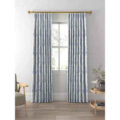 John Lewis John Lewis & Partners Baxter Swirl Stripe Pair Blackout Lined Pencil Pleat Curtains, White/Marine Blue