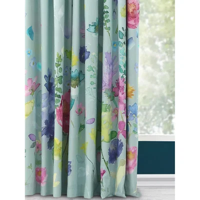 John Lewis bluebellgray Tetbury Pair Blackout Lined Pencil Pleat Curtains, Duck Egg