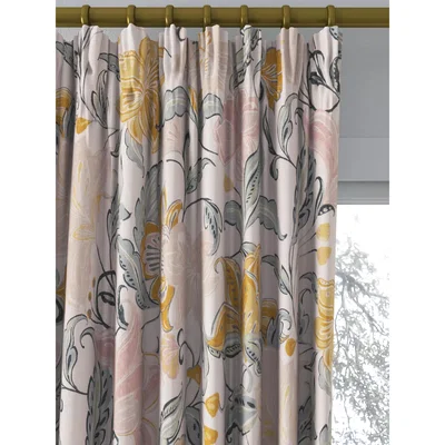 John Lewis John Lewis & Partners Lydia Floral Pair Lined Pencil Pleat Curtains, Turmeric