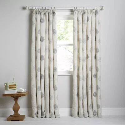 John Lewis John Lewis Mini Olive Trees Pair Lined Pencil Pleat Curtains, Duck Egg