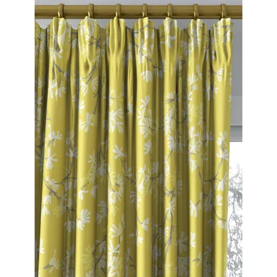 John Lewis John Lewis & Partners Jasmine Trail Pair Lined Pencil Pleat Curtains, Citrine