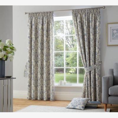 Downtown Dreams & Drapes Dreams and Drapes Averie Blue Lined Pencil Pleat Curtains - 66x90, Cotton, Floral - Blue/White/Green
