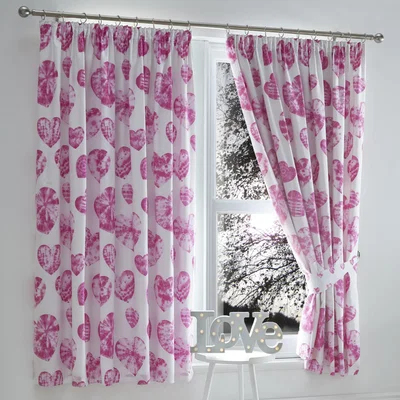 The Range Tie Dye Hearts Pencil Pleat Lined Curtains - Pink / 72cm