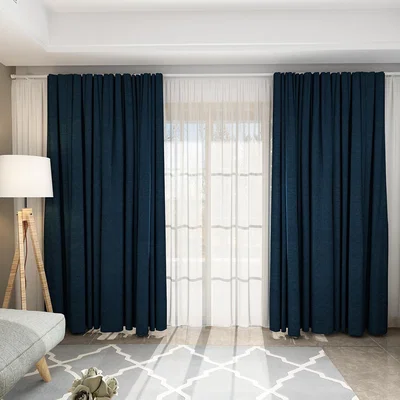 The Range Pair Blackout Blue Curtains with Pencil Pleat Top - Blue / 183cm