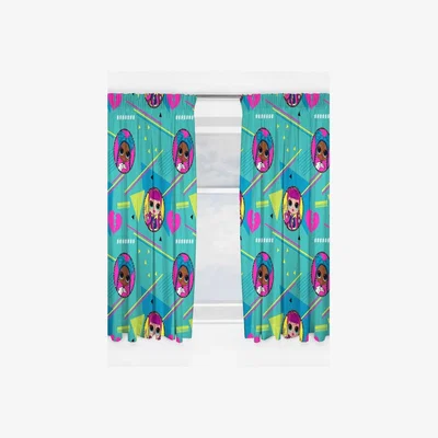 The Range OMG Beat Pencil Pleat Curtains (Pack of 2)TurquoisePinkYellow(54in x 66in) - Turquoise/Pink/Yellow
