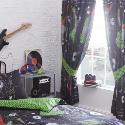 The Range Guitar Rock Pencil Pleat Curtains - Multi