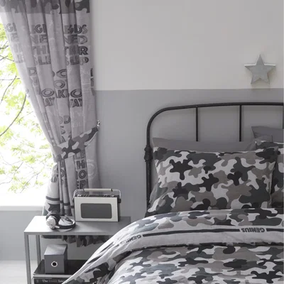 The Range Camouflage Pencil Pleat Lined Curtains - Grey / 72cm