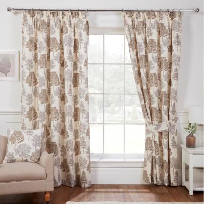 The Range Coppice Cream Natural Floral Pencil Pleat Curtains - Natural / 72in / 90in