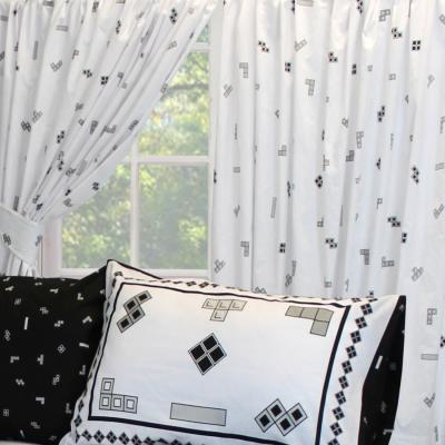 The Range Tetris Monochrome Curtain Pair With Tie Backs, Pencil Pleat - White / 72in