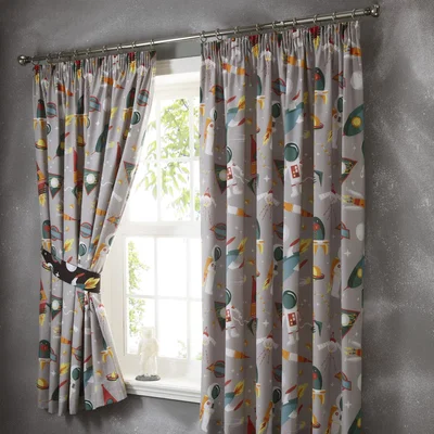 The Range Spaceman Pencil Pleat Lined Curtains - Grey / 183cm