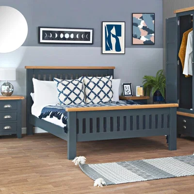 Chiltern Oak Furniture Hampshire Blue Painted Oak Double Bed Frame High Foot End