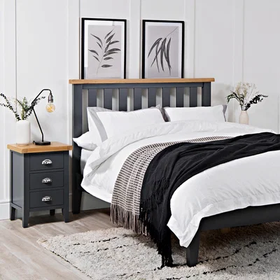 Chiltern Oak Furniture Suffolk Midnight Grey Painted Oak Double Bed Frame
