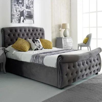 Cuckooland Lucinda Upholstered Side Ottoman Bed in Silver by Flair Furnishings - King