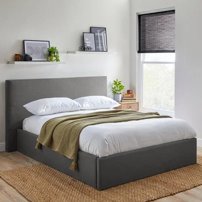 Dunelm Modern Squared Upholstered Bed Light Grey