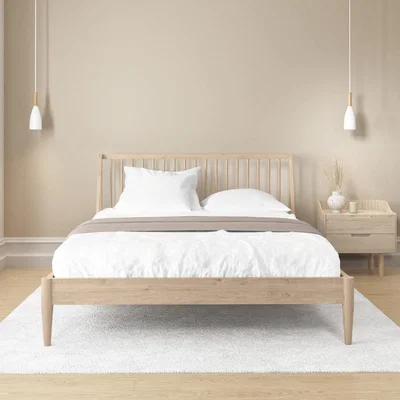 Furniture123 Mid-Century Modern Double Spindle Bed in Light Wood - Saskia