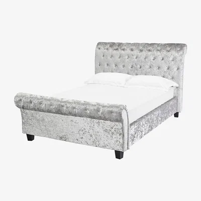 Furniture123 Isabella Crushed Velvet Double Roll Top Bed Frame in Silver
