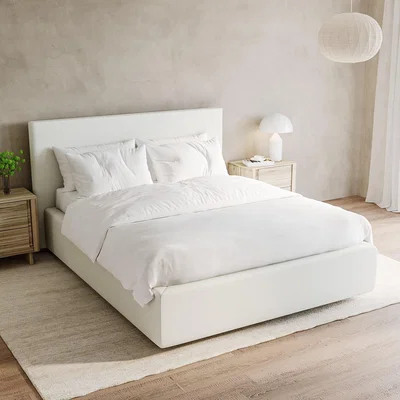 Furniture123 Off-White Fabric Double Ottoman Cloud Bed Frame - Aries