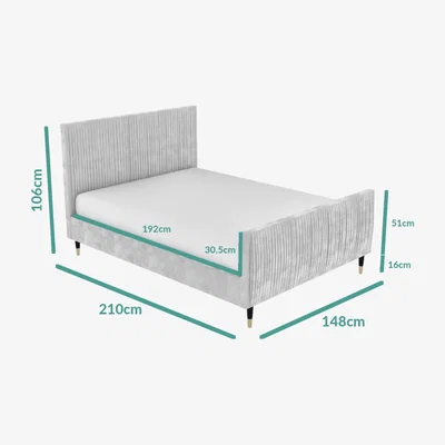 Furniture123 Grey Pleated Velvet Double Bed Frame with Wooden Legs - Jasmine