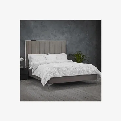 Furniture123 LPD Grey Velvet Double Bed Frame with Mirrored Headboard Trim - Berkeley