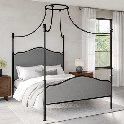 Furniture123 Double Canopy Bed Frame in Black Metal - Lille