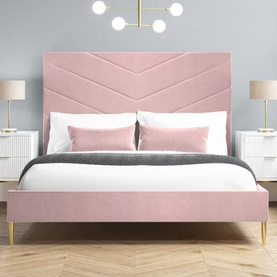 Furniture123 Blush Pink Velvet Double Bed Frame with High Headboard - Aaliyah