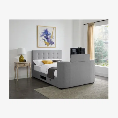 Furniture123 LPD Mayfair TV Bed Frame Upholstered in Grey Fabric - Double