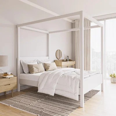 Furniture123 Double Four Poster Bed Frame in White - Victoria