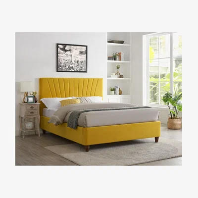 Furniture123 Lexie Double Bed in Mustard Yellow Velvet