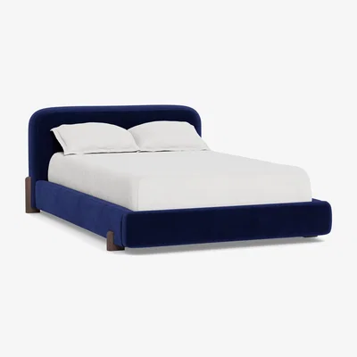 Heal's Heal's Nuvola Double Bed Smart Luxe Velvet Midnight Black Painted Feet - Heal's UK Bedroom Furniture