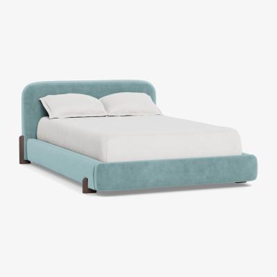 Heal's Heal's Nuvola Double Bed Smart Luxe Velvet Mineral Blue Natural Oak Feet