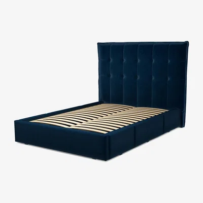 Made.com Lamas Double Bed with Storage Drawers, Regal Blue Velvet