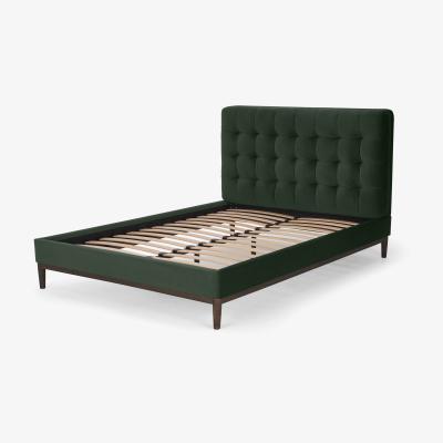 Made.com Lavelle Double Bed, Laurel Green Velvet & Walnut Stain Legs