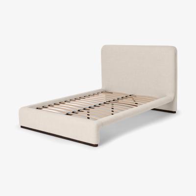 Made.com Palmi Double Bed, Oatmeal Looped Textured Boucle with Walnut Plinth