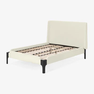 Made.com Roscoe Double Bed, Whitewash Boucle & Black Stain Beech