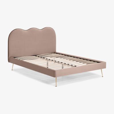 Made.com Fenella Double Bed, Pearl Pink Velvet & Brass
