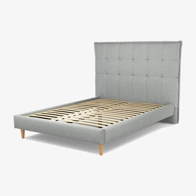 Made.com Lamas Double Bed, Wolf Grey Wool with Oak Legs