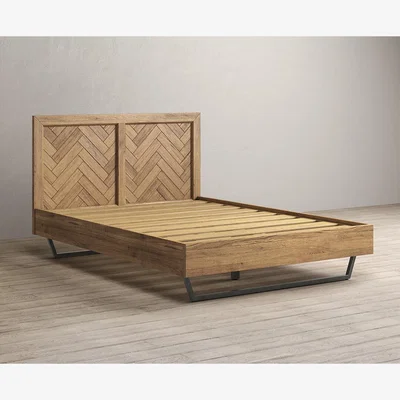 Oak&More Herringbone Solid Oak Double Bed