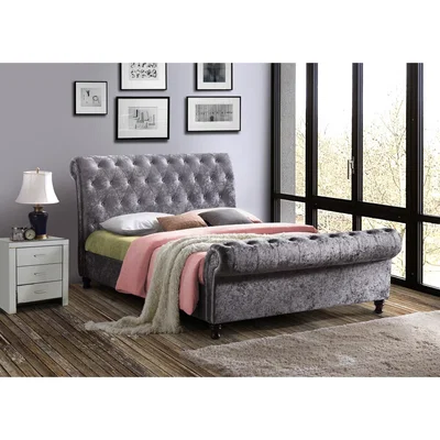 Oak&More Arkansas Steel Crushed Velvet Double Bed