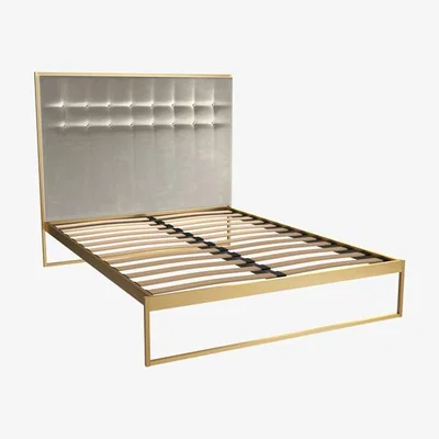 Olivia's Gillmore Bed Federico Brass Frame & Mushroom Upholstered Headboard Bed / Double