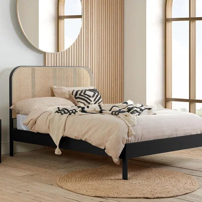 Olivia's Olivia's Maggie Rattan Bed in Black / Double