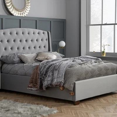 Olivia's Olivia's Bailey Fabric Bed in Grey Velvet / Double