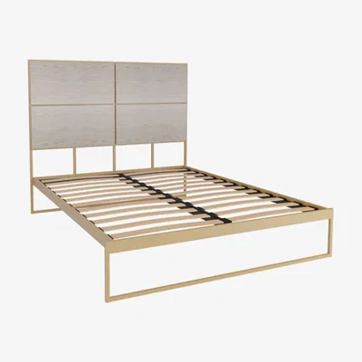 Olivia's Gillmore Bed Federico Brass Frame & Weathered Oak Headboard Bed / Double