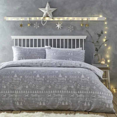 The Range Jolly Christmas Silver and White Double Bed Duvet Covet Set - Jolly Christmas Double Duvet set Silver and White