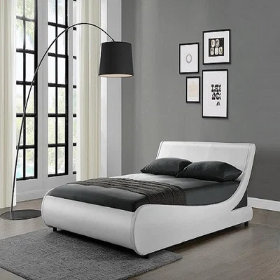 The Range Galactic White Leather Bed Frame  - White / Double