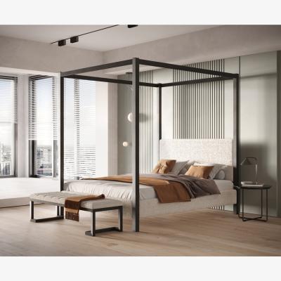 The Range Four Poster Boucle Fabric Metal Bed - Beige / Double