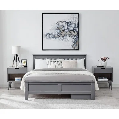 The Range Azure Modern Solid Pine Grey Bed - Grey / Double / Bed Frame & 2 Drawers