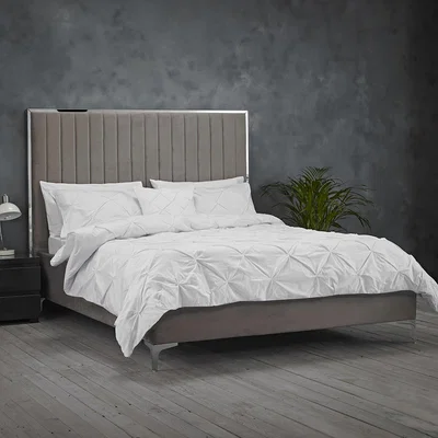 The Range Berkeley Velvet Upholstered Fabric Bed Frame - Mink Grey -  / Double
